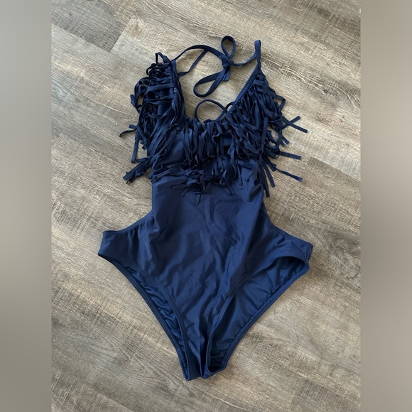 Navy Fringe Monokini Size L (Fits like a 8/10) - Picture 7 of 7